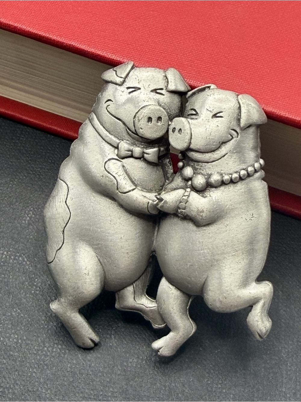 JJ Silver-Tone Dancing Pig Brooch- signed